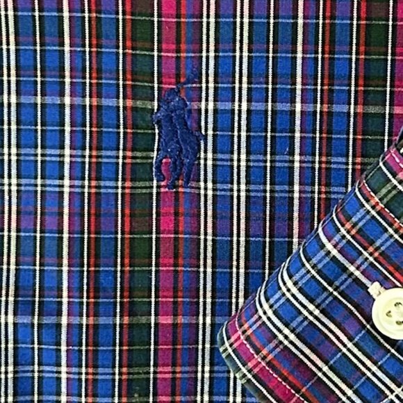 RALPH LAUREN Mens 16/L Blue Red Plaid Dress/Casual Button-Down 100% Cotton Shirt - Picture 4 of 10